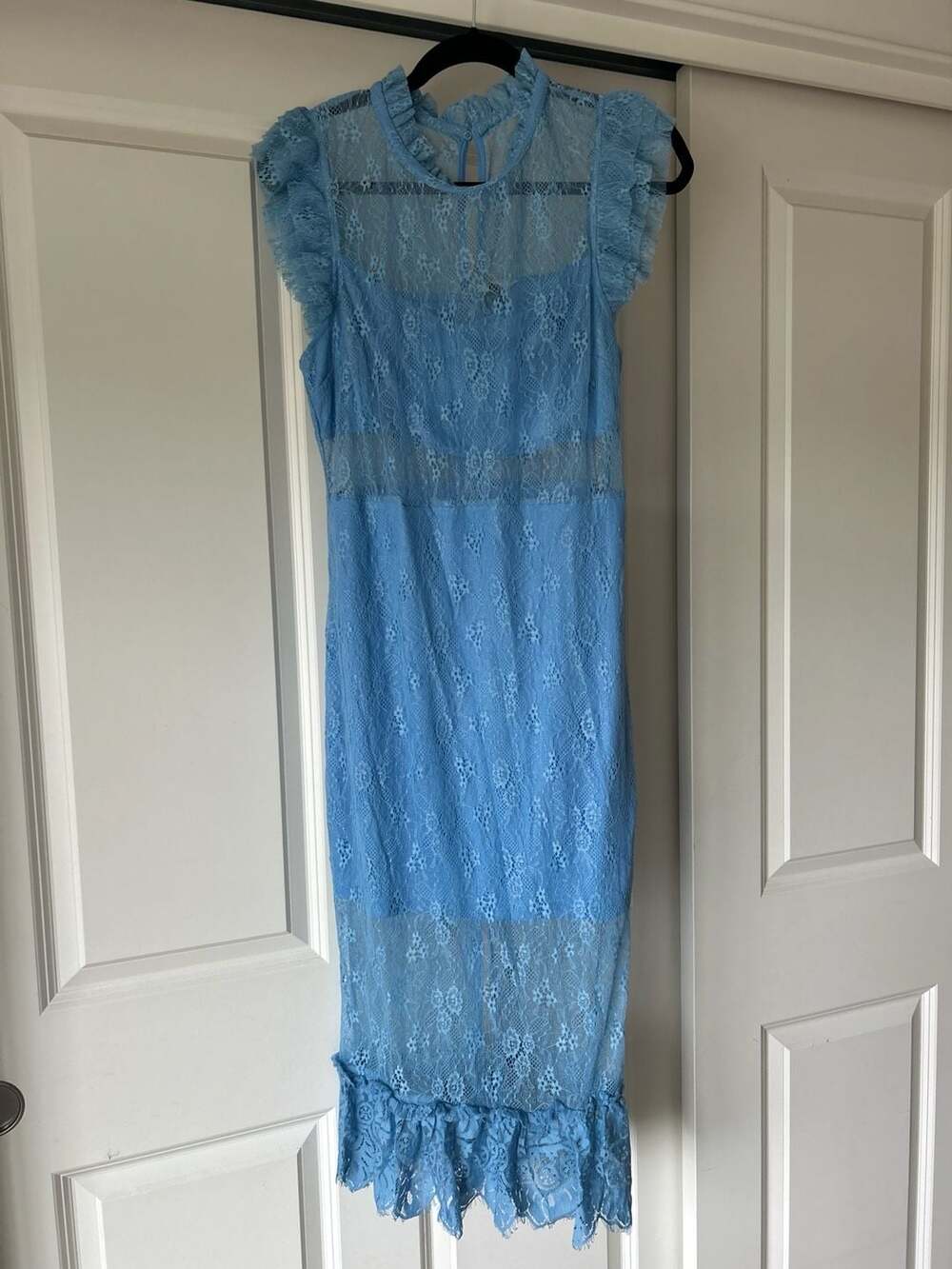Endless Rose Saige Sheer Lace Midi Dress Ocean Blue Size L